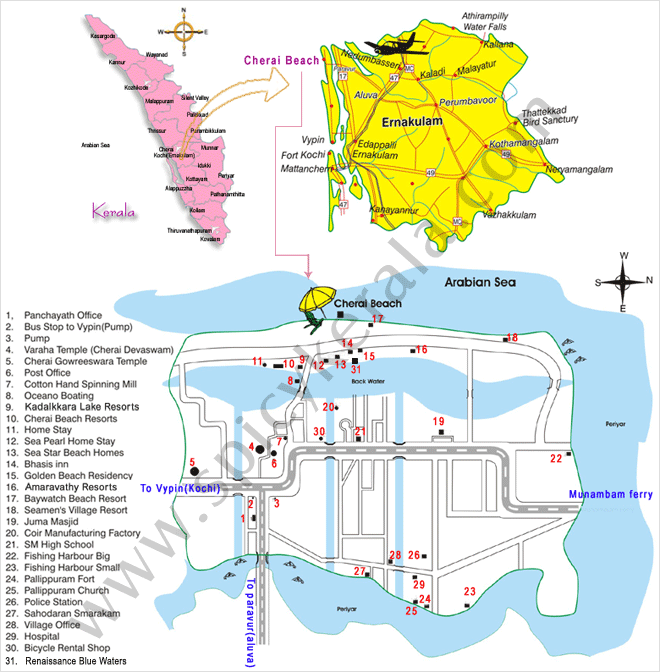 Complete map of cherai & cherai beach
